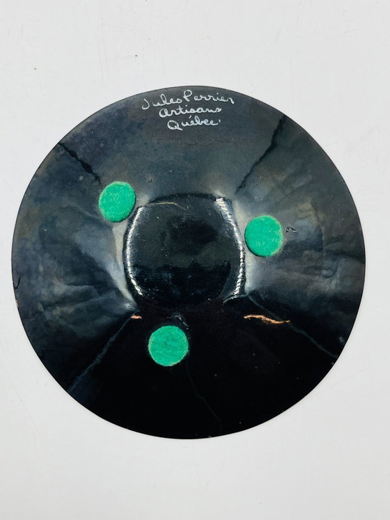 Image 1 of Enamelled leaf trinket tray signed Jules Perrier, artisan from Quebec