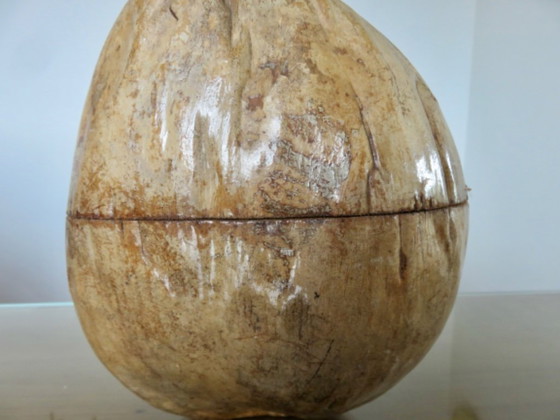 Image 1 of Large ice bucket, ice cube tray, 1970s. Vintage coconut ice bucket