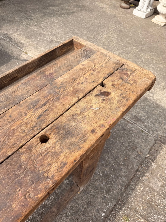 Image 1 of Solid Wood Carpenter’s Workbench with Original Cast Iron Vice