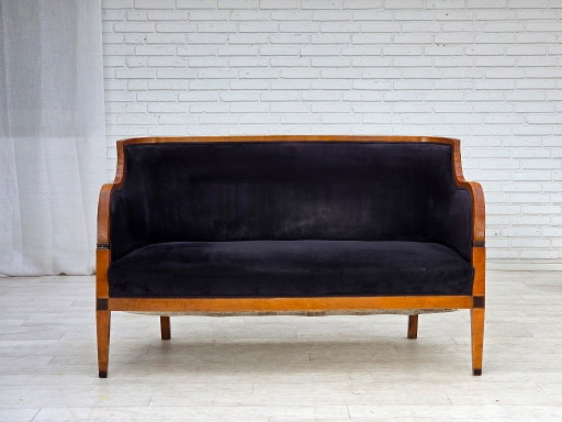 1950s, Danish art deco 2-seater sofa, ash wood, furniture velour.