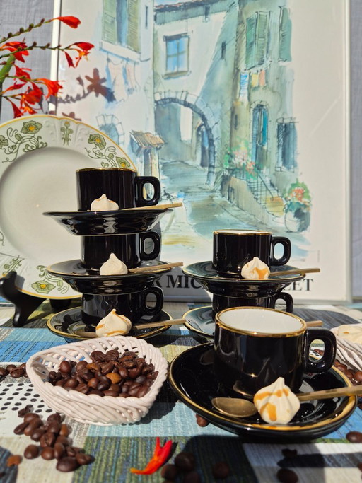Dalaunay France 6-Personen-Set (12) Espressotasse mit Untertasse - Schwarz mit Gold. – servies, Porcelain (photo 2 of 8)
