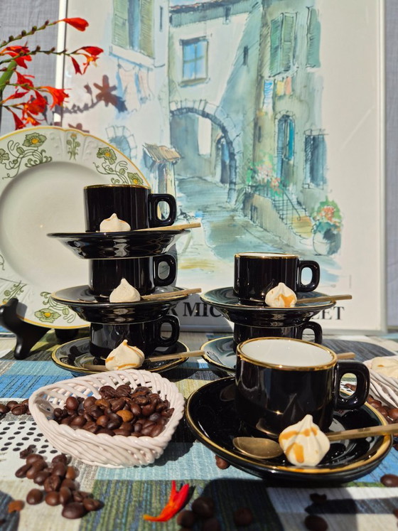 Dalaunay France 6-Personen-Set (12) Espressotasse mit Untertasse - Schwarz mit Gold. – Delaunay, Geschirr (photo 2 of 8)
