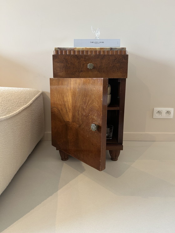 Image 1 of Unique Art Deco Cabinet with Marble Top & Burl Walnut Veneer