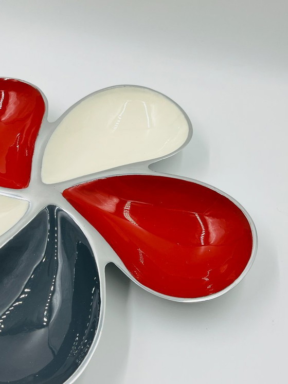 Image 1 of Vintage solid aluminum enameled flower appetizer platter, 39cm