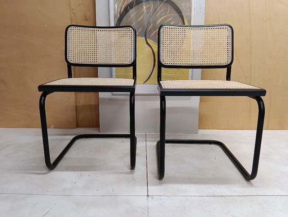 Image 1 of ALIVARMVSEVM 104. SET of 2 CESCA B32 Chairs (NEW) in Black Frame Limited Edition 