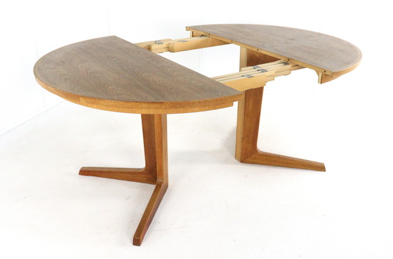 Image 1 of Bernhard Pedersen and Son round 2x extendable dining table Danish vintage