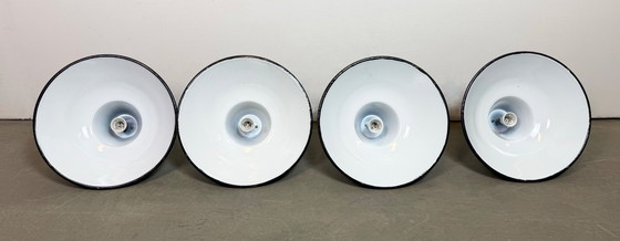 Image 1 of Set of 4 Industrial Black Enamel Pendant Lamps from Elektrosvit, 1960s
