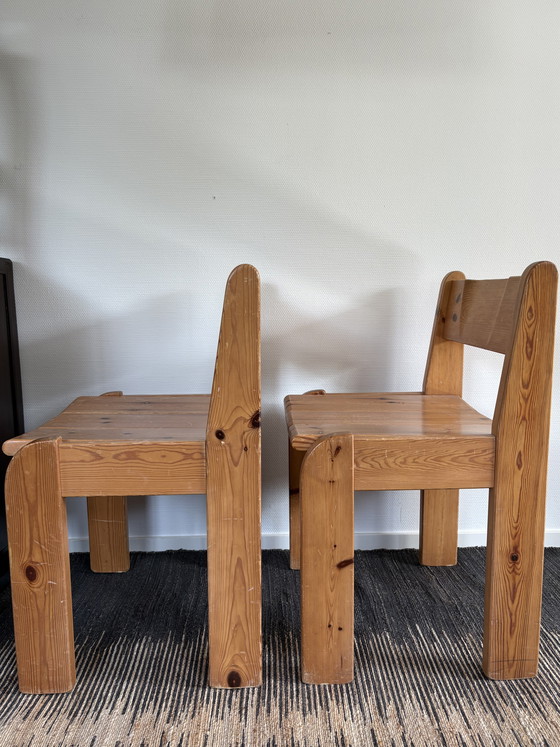 Image 1 of   Vintage Ate van Apeldoorn set pine wood stoelen brutalist