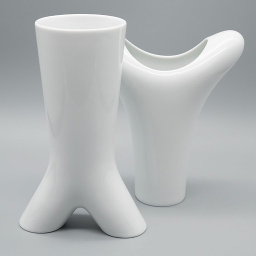 Rosenthal Studio Linie White Glossy Porcelain SPIRIT Vase Duo by Platt & Young