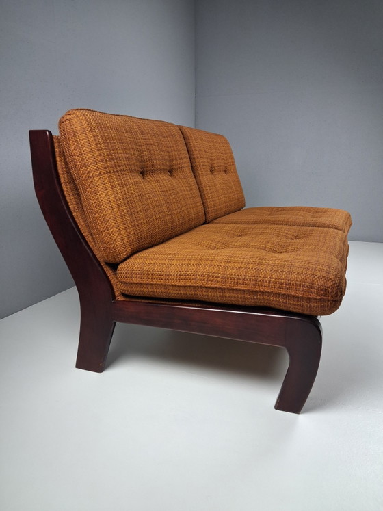 Vintage 2-zitsbank, jaren 70 – 2 zitsbanken, Textile, Wood (photo 4 of 10)