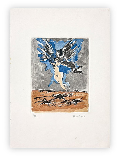 Orfeo Tamburi, "Zonder titel." Kleurenets. Gesigneerd en genummerd in potlood (Exemplaar 91/100) op de voorzijde.