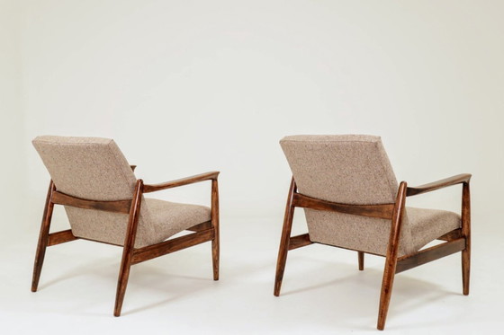 Image 1 of Pair Vintage Armchairs by Edmund Homa GFM 64, Tweed Upholstery, Poland, 1960s Refurbished MCM Design