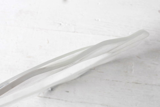 Image 1 of Large Vintage Swirl Design Glass Platter / Minimalist White Centerpiece / Italy / 1980s