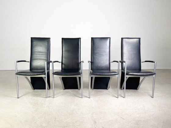 Image 1 of 4er Set Ronald Schmitt RST 4 Stühle Leder Design Stuhl Armlehnen