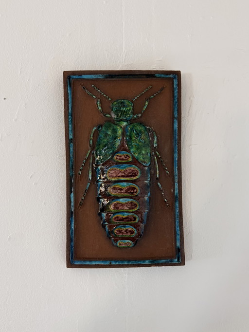 Keramische Wandplakette mit Käfermotiv, Knabstrup Keramik ‘60