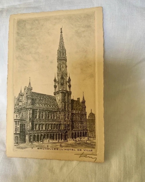 Tema Bruxelles: 3 incisioni firmate inizio XX secolo - artista da identificare – Dipinti e disegni, Carta (photo 5 of 7)