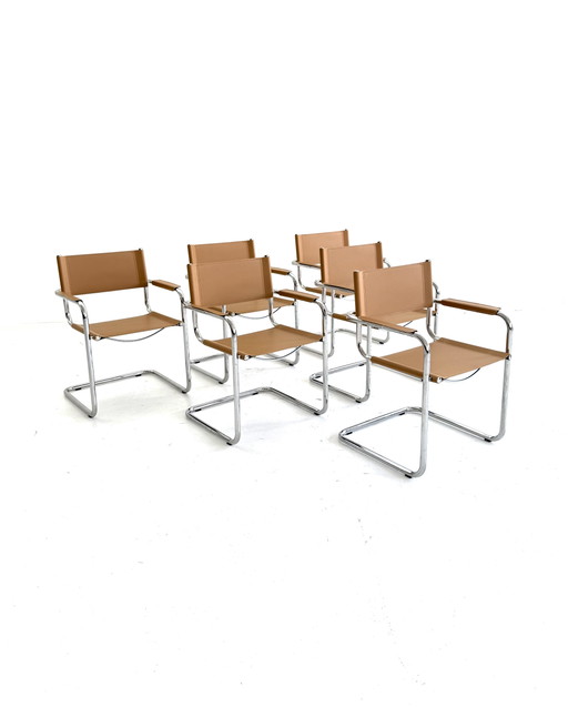 Set van 6 vintage buisframe eetkamerstoelen, Italië ‘80 – Chrome, Plastic