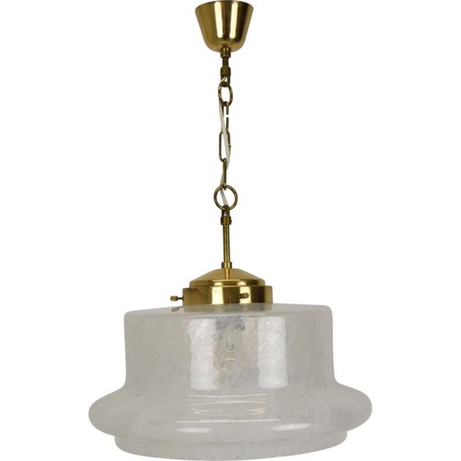 Lampe suspendue vintage en verre et laiton par Kamenicky Senov, Tchécoslovaquie 1960