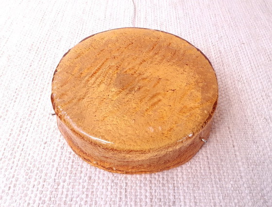 Image 1 of Suspension ronde en verre de RZB Leuchten, lampe de plafond vintage en verre avec relief.