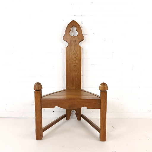 Vintage brutalist oak wooden chair 1960s