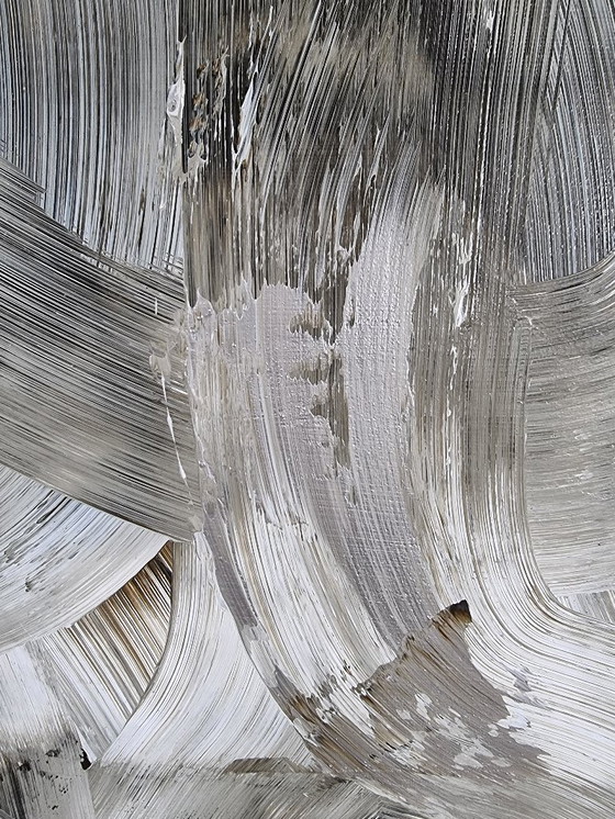 Image 1 of Frances Eckhardt - Peinture abstraite moderne peinte à la main, art contemporain beige argenté 100x100