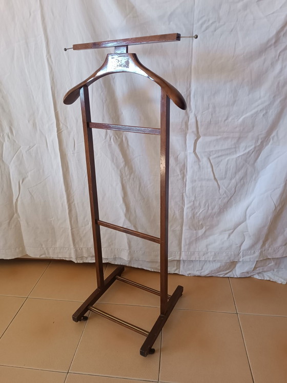 Valet de chambre vintage italien années 60, LGR, Portemanteaux, Métal, Bois, Marron (photo 2 sur 8)