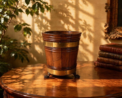Antique Mahogany Jardinière Planter | Victorian Brass Cachepot, c.1850