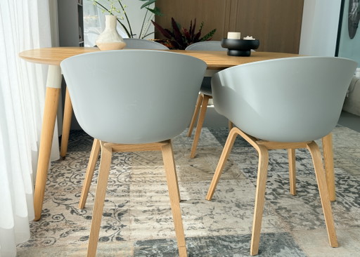 Dining table (Made.com) + 4 chairs (Hay, about a chair)