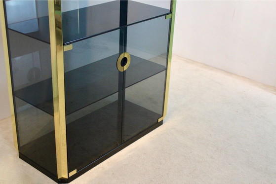 Willy Rizzo Smoked Glass Cabinet for Mario Sabot 1970, Sideboard cabinet, polished steel, Brass (photo 11 of 12)