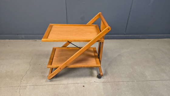 Image 1 of Chariot de service pliable en bois, style italien vintage, années 1980