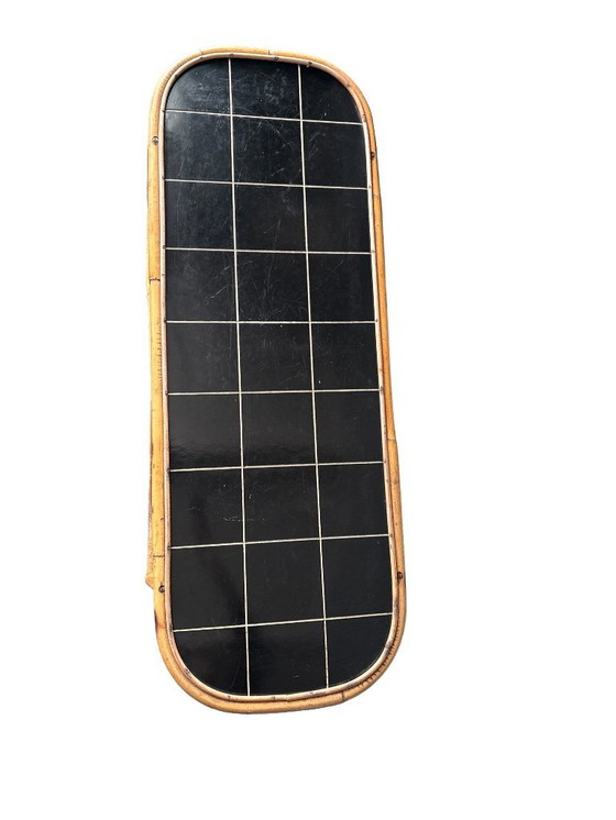 Image 1 of Vintage Bamboo Coffee Table with Black Plastic Top