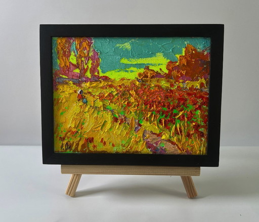 Original Oil Painting Fall Nature Landscape Autumn Flower Fields