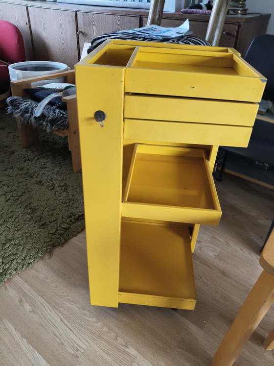 Image 1 of Rare Vintage Metal Bieffe Padova Architect's Trolley (1970s) – Bright Yellow with Key!