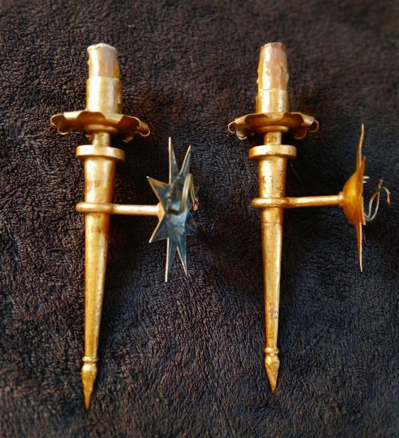 Splendido set di applique da parete in ferro dorato di Gilbert Poillerat – Gold, Iron (photo 2 of 6)