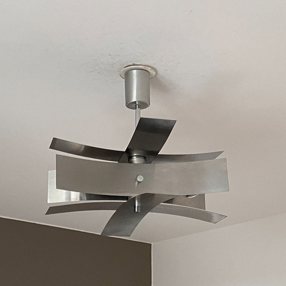 Image 1 of Lámpara de araña Sputnik. 1970. Era espacial. Acero cepillado.