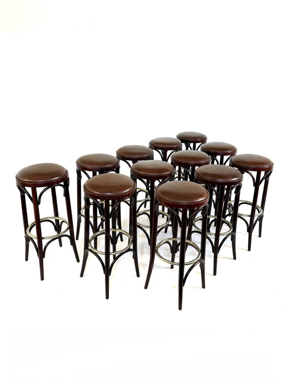 Image 1 of 12x vintage barkruk leer & bentwood ‘80