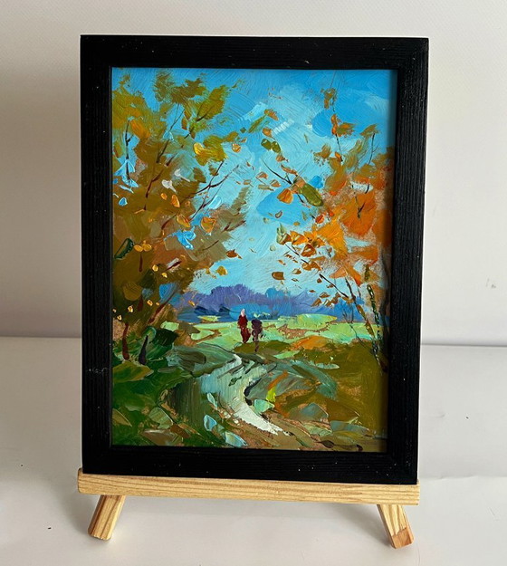 Image 1 of Dipinto ad olio originale Paesaggio rurale Natura Autunno Sentiero nel campo