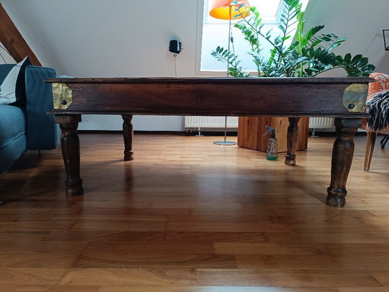 Image 1 of Solid coffee table with glass top – Bayot table – Vintage / Ethnic