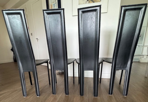 Image 1 of Selling 4 Roche Bobois black leather dining chairs