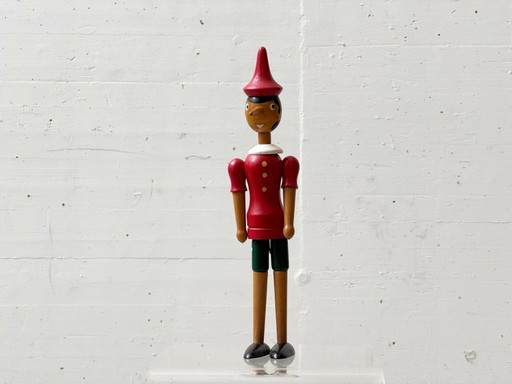 Ikonische Holzfigur Pinocchio, dekorative Gelenkfigur, 1960er Jahre