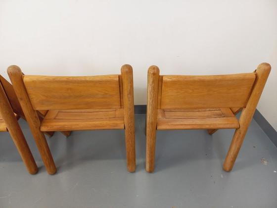 Image 1 of Exceptional suite of a large rectangular table and 4 vintage Brutalist chairs in solid oak from the 60s