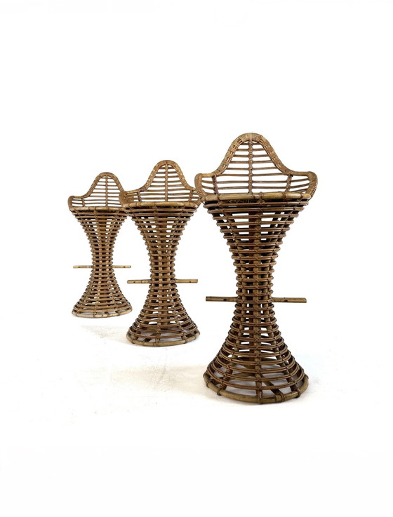 Image 1 of 3x tabouret de bar en rotin vintage, Mary Beatrice Bloch '50