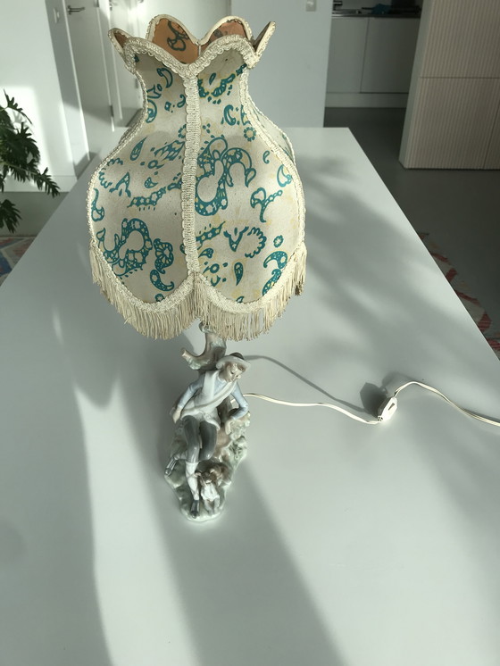 Image 1 of Lladro porcelain lamp with silk shade