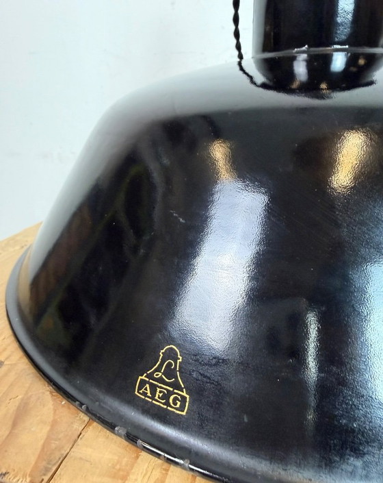 Image 1 of Black Enamel Industrial Pendant Lamp from AEG, 1930s