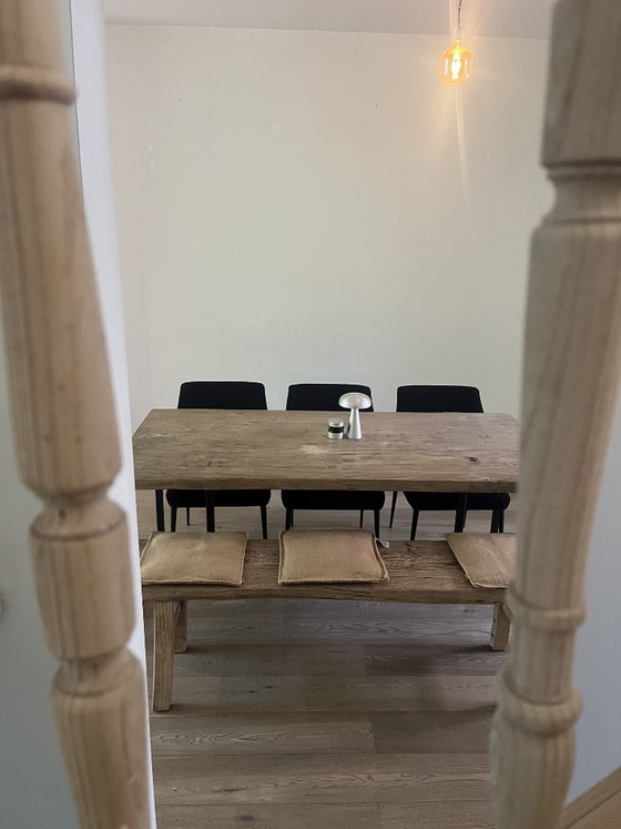 Weathered Elm Dining Table and Bench – Metal, Wood (photo 5 of 6)