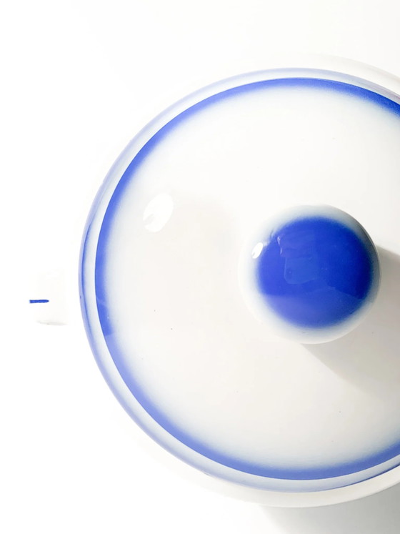 White and Blue Ceramic Tureen Centerpiece by Galvani Pordenone, 1950s, Crockery (photo 7 of 8)