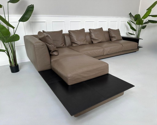 Walter Knoll Grand Suite corner sofa sofa leather brown + footstool