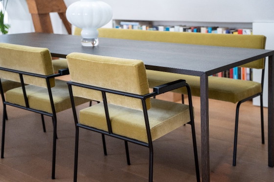 Image 1 of Fest Monday dining set: 3 chairs + bench (Royal Pistachio / black frame / armrest)