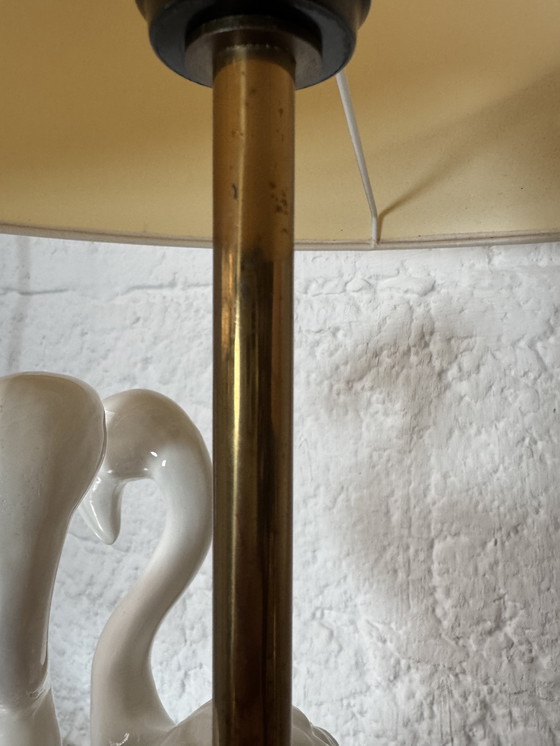 Image 1 of Lampada in porcellana con fenicotteri rosa, anni '80