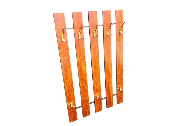 Image 1 of Houten vintage wandkapstok | Kapstok di metà secolo con latten e haken 